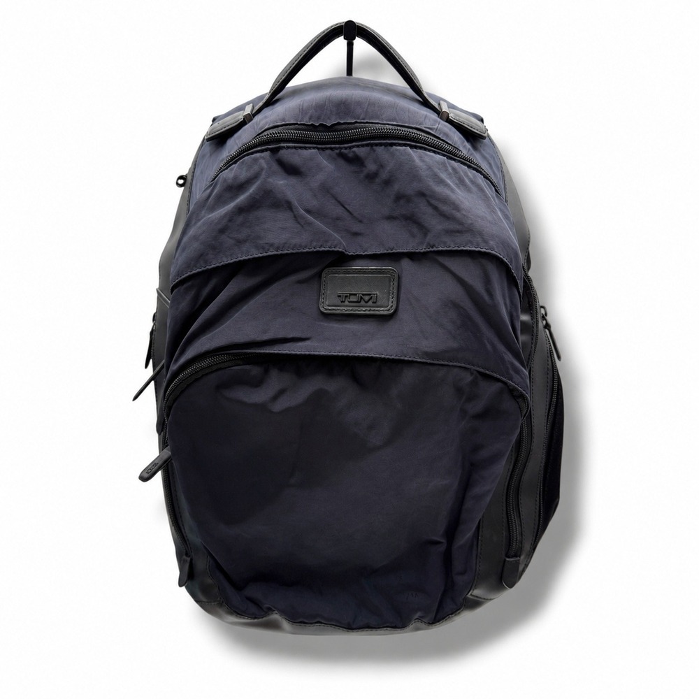 TUMI Harrison Backpack Navy Blue Nylon Black Leather Laptop Travel‎ Business